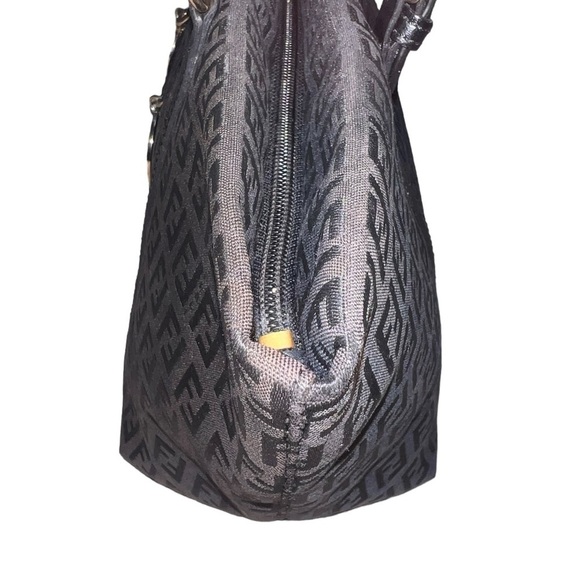 {EUC Fendi Black Zucchino Monogram Canvas Mini Tote Leather Handles Charm} - Picture 5 of 16